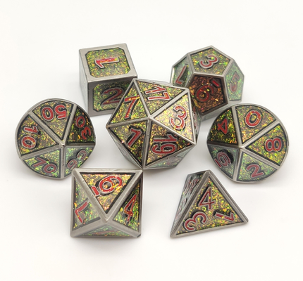 Juego de piezas polihédrico tallado mano de los dados 7 del metal para el RPG tablero