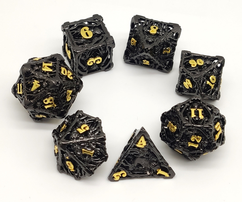 El metal portátil inodoro de los dados de DND, mano talló dados negros del RPG