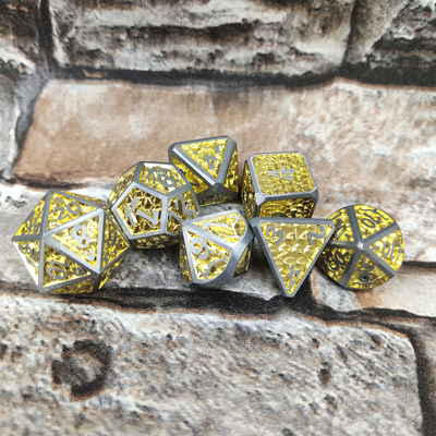 Juego de dados de dados luminosos de tarjeta comercial para DND o RPG Polyhedral Metal Gold Yellow