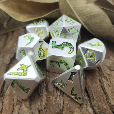 Juego de dados RPG RPG con superficie chapada en oro para verter a mano, 7 piezas poliédricas
