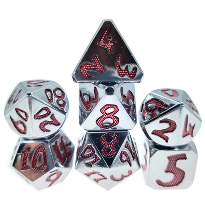 Juego poliédrico de dados rojos de dados de Metal pequeños multiusos para mazmorras y dragones rojo plateado