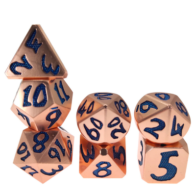 Polihédrico el OEM del sistema de los dados del RPG del arreglo para requisitos particulares de los dados azules filo el oro del cinc de los dados del RPG