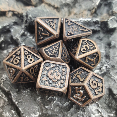 Mini juego de dados Rpg de Metal poliédrico de resina no tóxico para colección Cuprum negro y plata