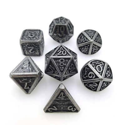 Juego de dados poliédricos Cuprum de dados RPG de metal resistente antidesgaste en blanco y negro