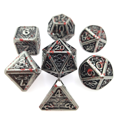 Juego de dados poliédricos de metal hechos a mano para juegos de rol plata y negro