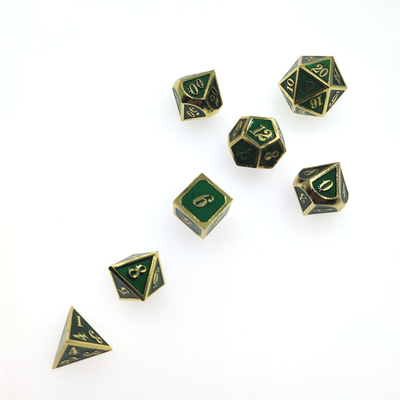 Los dados de lujo del metal fijaron dados antiusuras del juego de 7 pedazos fijaron verde polihédrico de la cerda joven del desgaste