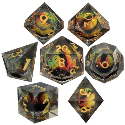 Resina hecha a mano Resina de arena movida Bolas de dados pulidas Conjunto de 7 accesorios de juego de roles Tabla grande