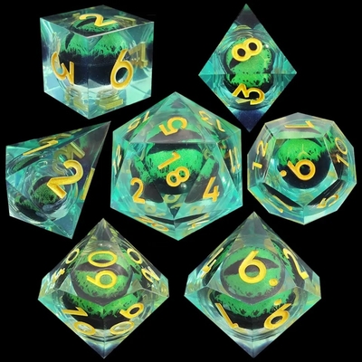 Resina hecha a mano Resina de arena movida Bolas de dados pulidas Conjunto de 7 accesorios de juego de roles Tabla grande
