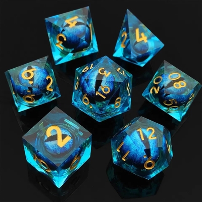 Resina hecha a mano Resina de arena movida Bolas de dados pulidas Conjunto de 7 accesorios de juego de roles Tabla grande