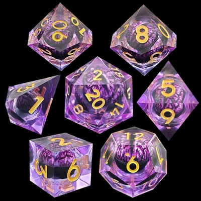 Resina hecha a mano Resina de arena movida Bolas de dados pulidas Conjunto de 7 accesorios de juego de roles Tabla grande