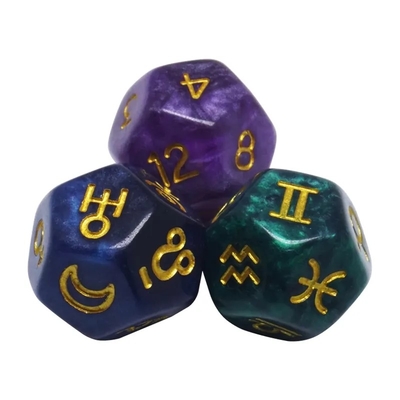 3pcs/ Set Resina Diza poliédrica multicolor de 16 mm Constellación de número de signo del destino