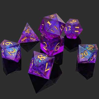 Los dados de resina púrpura 7PCS DND Dragón y mazmorra poliedro de filo afilado