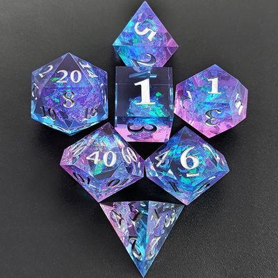 Los dados de resina púrpura 7PCS DND Dragón y mazmorra poliedro de filo afilado