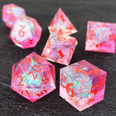 Los dados de resina púrpura 7PCS DND Dragón y mazmorra poliedro de filo afilado