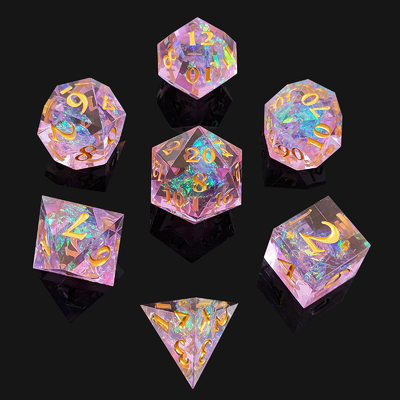 Los dados de resina púrpura 7PCS DND Dragón y mazmorra poliedro de filo afilado