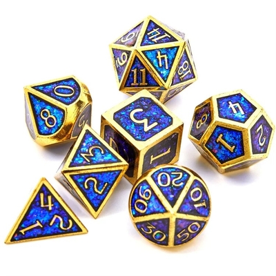 Juego de mesa de dados de metal sólido de polvo dorado brillante Dragon And Dungeon DND RPG