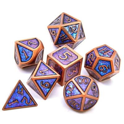 Juego de mesa de dados de metal sólido de polvo dorado brillante Dragon And Dungeon DND RPG