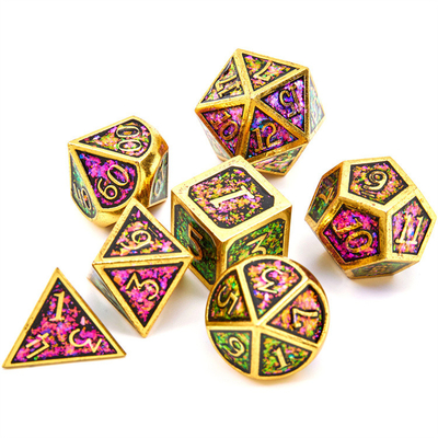 Juego de mesa de dados de metal sólido de polvo dorado brillante Dragon And Dungeon DND RPG