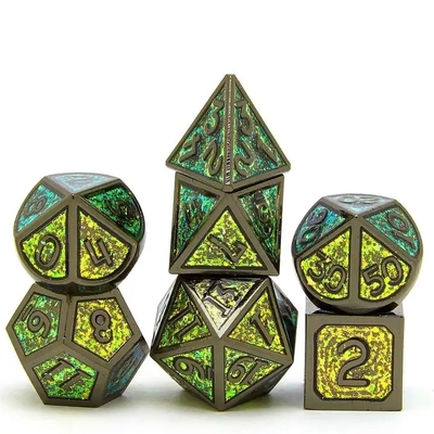 Juego de mesa de dados de metal sólido de polvo dorado brillante Dragon And Dungeon DND RPG
