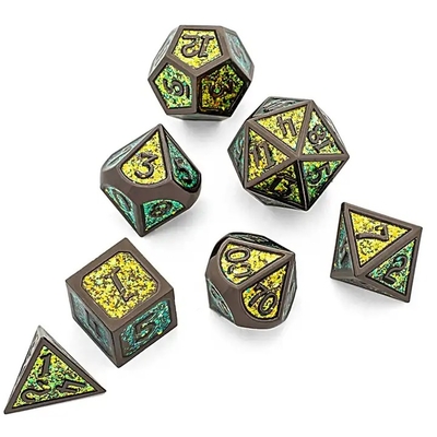 Juego de mesa de dados de metal sólido de polvo dorado brillante Dragon And Dungeon DND RPG