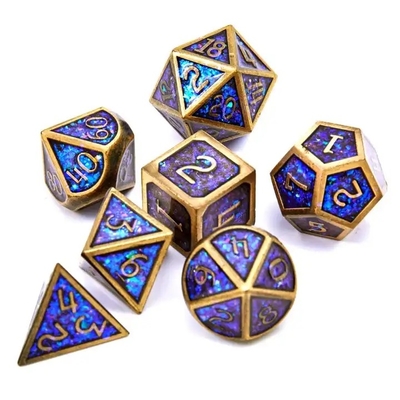 Juego de mesa de dados de metal sólido de polvo dorado brillante Dragon And Dungeon DND RPG