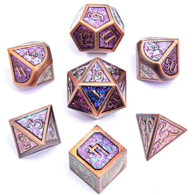 Juego de mesa de dados de metal sólido de polvo dorado brillante Dragon And Dungeon DND RPG