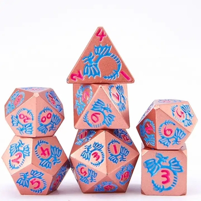 Conjunto de dados de metal sólido multifacético DND RPG Colorido Juego de mesa de Dragón Volador Crucho
