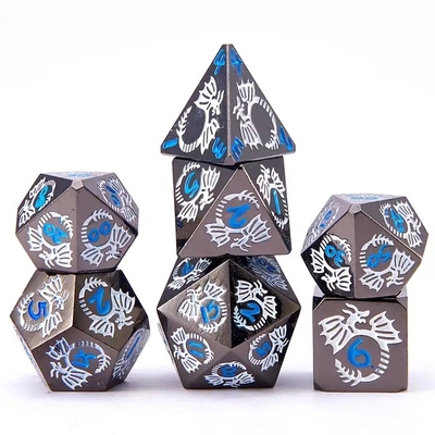 Conjunto de dados de metal sólido multifacético DND RPG Colorido Juego de mesa de Dragón Volador Crucho