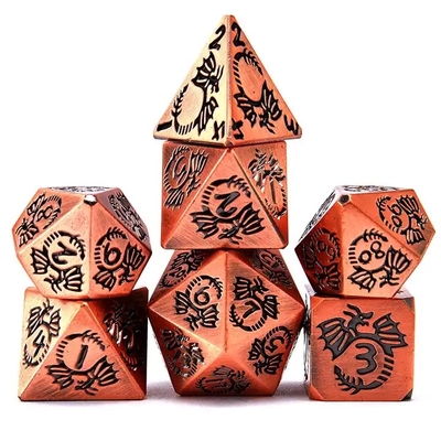 Conjunto de dados de metal sólido multifacético DND RPG Colorido Juego de mesa de Dragón Volador Crucho
