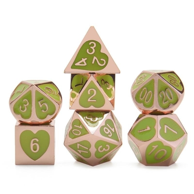 Green Peach Heart Metal Multi-Flag RPG Dice Set Dnd Coc estilo de lujo