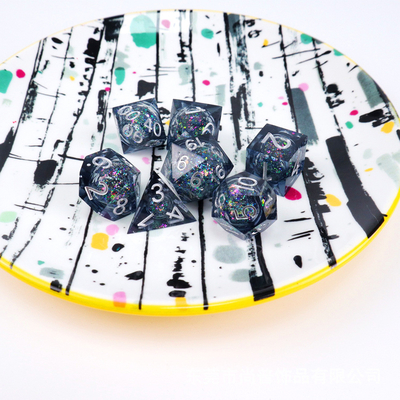 Resina líquida azul-gris brillante natural multi-cara juego de dados dragón y mazmorra dnd dados