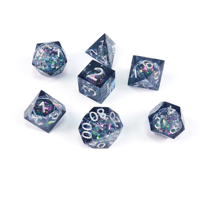 Resina líquida azul-gris brillante natural multi-cara juego de dados dragón y mazmorra dnd dados