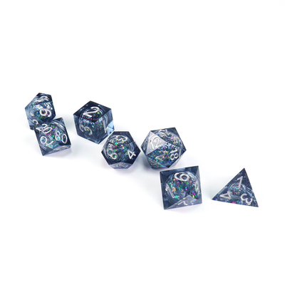 Resina líquida azul-gris brillante natural multi-cara juego de dados dragón y mazmorra dnd dados