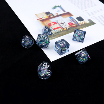 Resina líquida azul-gris brillante natural multi-cara juego de dados dragón y mazmorra dnd dados