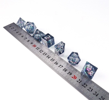 Resina líquida azul-gris brillante natural multi-cara juego de dados dragón y mazmorra dnd dados