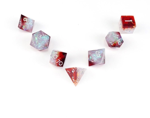 Blanco más rojo mineral de resina juego de escritorio juego de dados conjunto dnd dados