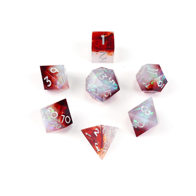 Blanco más rojo mineral de resina juego de escritorio juego de dados conjunto dnd dados