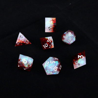 Blanco más rojo mineral de resina juego de escritorio juego de dados conjunto dnd dados