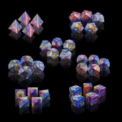Tres colores de resina de mármol Rpg dados con logotipo universal