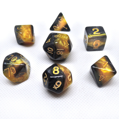 Juego de dados de escritorio de RPG de Resina de Mármol Amarillo y Negro