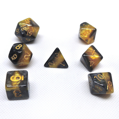 Juego de dados de escritorio de RPG de Resina de Mármol Amarillo y Negro