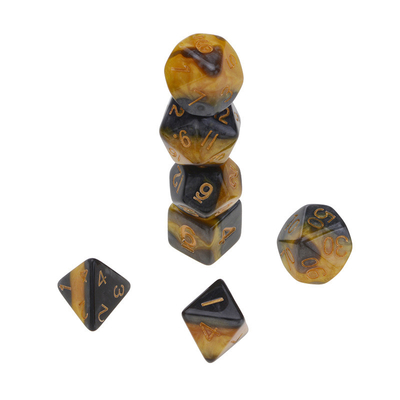 Juego de dados de escritorio de RPG de Resina de Mármol Amarillo y Negro