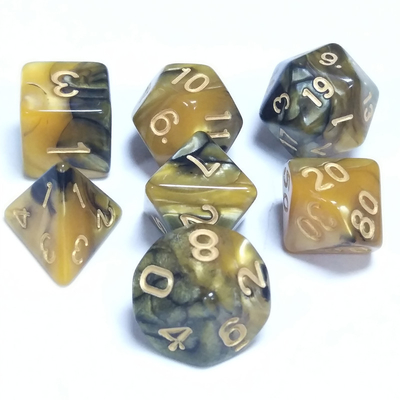 Juego de dados de escritorio de RPG de Resina de Mármol Amarillo y Negro
