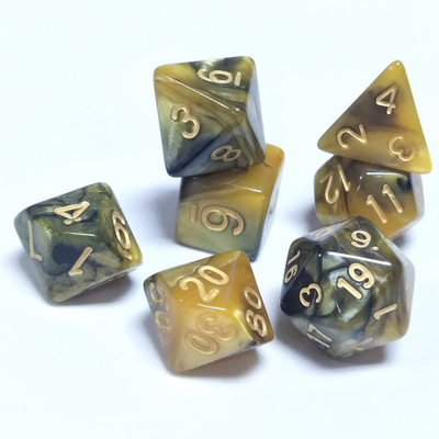 Juego de dados de escritorio de RPG de Resina de Mármol Amarillo y Negro