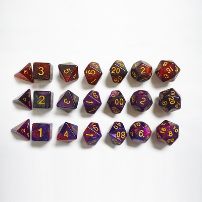 Rojo, púrpura y negro tres colores resina juego de dados dragón y mazmorra dnd dados