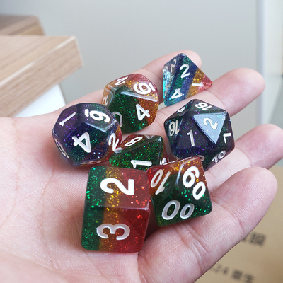 Shin Golden Powder Rainbow Resin Boarding Dice Set Dragón y mazmorra