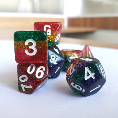 Shin Golden Powder Rainbow Resin Boarding Dice Set Dragón y mazmorra