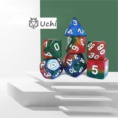 Shin Golden Powder Rainbow Resin Boarding Dice Set Dragón y mazmorra
