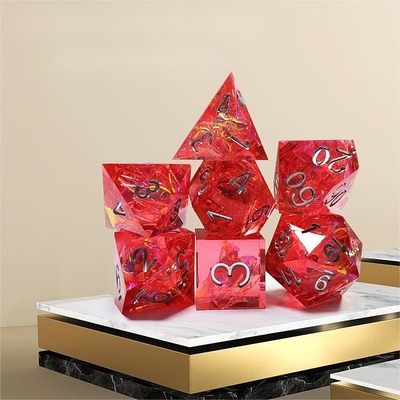 Resina rojo fantasma y papel de oro Resina juego de dados de tablero Dragón y mazmorra