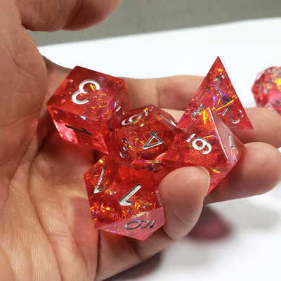 Resina rojo fantasma y papel de oro Resina juego de dados de tablero Dragón y mazmorra